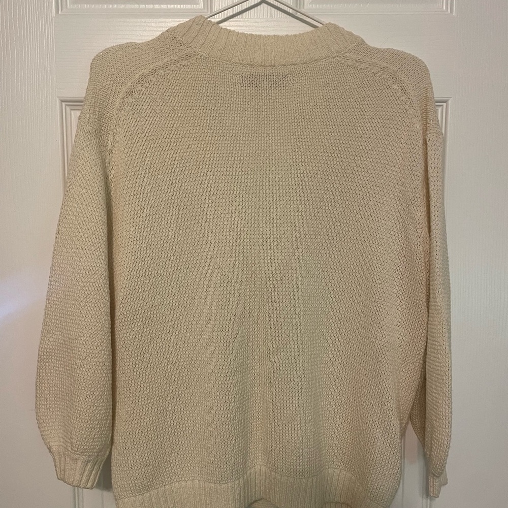 LOFT Cream Button-Up V-Neck Knit Cardigan - Picture 4 of 4